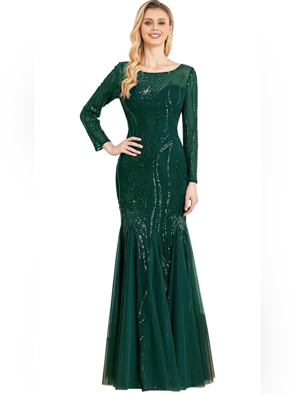 Emerald Long Sleeve Evening Dress